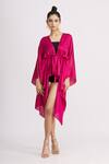 Buy_Harsh Harsh_Pink Dupion Silk Plain V Neck Asymmetric Tie-up Jacket  _Online_at_Aza_Fashions