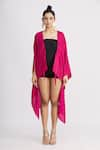 Shop_Harsh Harsh_Pink Dupion Silk Plain V Neck Asymmetric Tie-up Jacket  _Online_at_Aza_Fashions