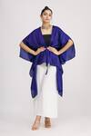 Buy_Harsh Harsh_Blue Dupion Silk Plain V Neck Asymmetric Tie-up Jacket  _at_Aza_Fashions