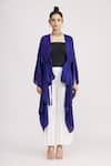 Harsh Harsh_Blue Dupion Silk Plain V Neck Asymmetric Tie-up Jacket  _Online_at_Aza_Fashions