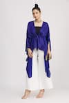 Buy_Harsh Harsh_Blue Dupion Silk Plain V Neck Asymmetric Tie-up Jacket  _Online_at_Aza_Fashions