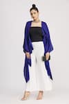 Shop_Harsh Harsh_Blue Dupion Silk Plain V Neck Asymmetric Tie-up Jacket  _Online_at_Aza_Fashions