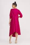 Shop_Harsh Harsh_Pink Dupion Silk V Neck High Low Dress _at_Aza_Fashions