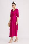 Buy_Harsh Harsh_Pink Dupion Silk V Neck High Low Dress _Online_at_Aza_Fashions