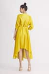 Shop_Harsh Harsh_Yellow Dupion Silk Plain V Neck Draped Dress  _at_Aza_Fashions