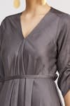 Harsh Harsh_Grey Dupion Silk V Neck Draped Gathered Sleeve Dress _at_Aza_Fashions