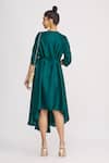 Shop_Harsh Harsh_Green Dupion Silk V Neck High Low Dress _at_Aza_Fashions