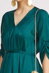 Harsh Harsh_Green Dupion Silk V Neck High Low Dress _at_Aza_Fashions