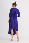 Shop_Harsh Harsh_Blue Dupion Silk V Neck Draped Gathered Sleeve Dress _at_Aza_Fashions