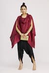 Buy_Harsh Harsh_Maroon Dupion Silk Plain Cowl Neck Top  _Online_at_Aza_Fashions