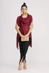 Buy_Harsh Harsh_Maroon Dupion Silk Plain Cowl Neck Top  _at_Aza_Fashions