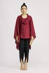 Shop_Harsh Harsh_Maroon Dupion Silk Plain Cowl Neck Top  _Online_at_Aza_Fashions