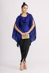 Buy_Harsh Harsh_Blue Dupion Silk Cowl Neck Top_at_Aza_Fashions