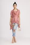 Buy_Harsh Harsh_Pink Dupion Silk Plain Cowl Neck Asymmetric Top  _at_Aza_Fashions