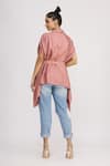 Shop_Harsh Harsh_Pink Dupion Silk Plain Cowl Neck Asymmetric Top  _at_Aza_Fashions