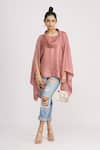 Buy_Harsh Harsh_Pink Dupion Silk Plain Cowl Neck Asymmetric Top  _Online_at_Aza_Fashions