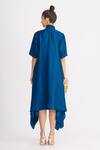Shop_Harsh Harsh_Blue Dupion Silk Bow Neck Handkerchief Dress _at_Aza_Fashions