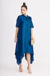 Buy_Harsh Harsh_Blue Dupion Silk Bow Neck Handkerchief Dress _at_Aza_Fashions