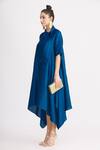 Shop_Harsh Harsh_Blue Dupion Silk Bow Neck Handkerchief Dress _Online_at_Aza_Fashions