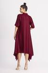 Shop_Harsh Harsh_Maroon Dupion Silk Bow Neck Handkerchief Dress _at_Aza_Fashions