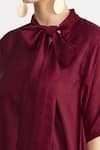 Harsh Harsh_Maroon Dupion Silk Bow Neck Handkerchief Dress _at_Aza_Fashions