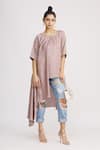 Buy_Harsh Harsh_Pink Dupion Silk Plain Round Asymmetric Tunic  _at_Aza_Fashions