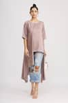 Buy_Harsh Harsh_Pink Dupion Silk Plain Round Asymmetric Tunic  _Online_at_Aza_Fashions