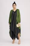 Harsh Harsh_Black Dupion Silk Plain Jacket Open Strappy Dress And Draped Set _Online_at_Aza_Fashions