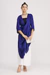 Buy_Harsh Harsh_Blue Dupion Silk Plain Open Draped Jacket _at_Aza_Fashions