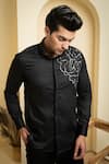 Buy_Hilo Design_Black Cotton Satin Embroidery Sequin Sterling Placement Shirt _Online_at_Aza_Fashions