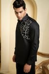 Shop_Hilo Design_Black Cotton Satin Embroidery Sequin Sterling Placement Shirt _Online_at_Aza_Fashions