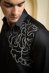 Hilo Design_Black Cotton Satin Embroidery Sequin Sterling Placement Shirt _at_Aza_Fashions