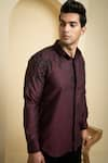 Hilo Design_Maroon Premium Giza Embroidery Daze Placement Shirt _Online_at_Aza_Fashions