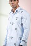 Shop_Hilo Design_Blue Oxford Embroidery Float Shirt_Online_at_Aza_Fashions