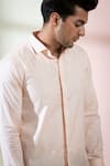 Hilo Design_Peach Oxford Embroidery Thread Stamo Dot Shirt _at_Aza_Fashions