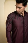 Hilo Design_Maroon Premium Giza Embroidery Daze Placement Shirt _at_Aza_Fashions