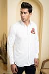 Hilo Design_White Cotton Satin Embroidered Cut Dana And Bead Work Redert Heart Shirt _Online_at_Aza_Fashions