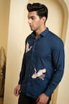 Buy_Hilo Design_Blue Poplin Lycra Embroidered Thread Work Cran Shirt _Online_at_Aza_Fashions