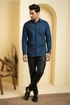 Hilo Design_Blue Poplin Lycra Cross Reim Shirt _at_Aza_Fashions