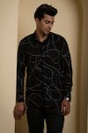 Hilo Design_Black Cotton Satin Embroidered Thread Work Grayab Abstract Shirt _Online_at_Aza_Fashions