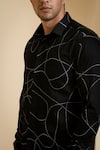 Shop_Hilo Design_Black Cotton Satin Embroidered Thread Work Grayab Abstract Shirt _Online_at_Aza_Fashions