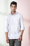 Hilo Design_Grey Oxford Embroidery Rive Cactus Shirt_at_Aza_Fashions
