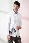 Buy_Hilo Design_White Cotton Satin Embroidered Thread Work Stan Zebra Shirt _Online_at_Aza_Fashions