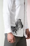 Hilo Design_White Cotton Satin Embroidered Thread Work Stan Zebra Shirt _at_Aza_Fashions