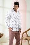 Hilo Design_White Cotton Printed Leopard Feline Shirt For Men_Online_at_Aza_Fashions