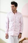 Hilo Design_Pink Oxford Embroidery Shell Motif Thread Shirt_Online_at_Aza_Fashions