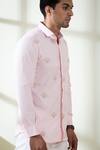 Hilo Design_Pink Oxford Embroidery Shell Motif Thread Shirt_at_Aza_Fashions