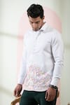 Buy_Hilo Design_White Cotton Satin Embroidery Thread Cloud Placement Shirt _Online_at_Aza_Fashions