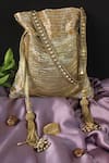 Buy_Nayaab By Sonia_Gold Chains, Tassels, Beads, Hinted Silver Embellished Salli Work Potli Bag _at_Aza_Fashions