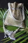 Shop_Nayaab By Sonia_Gold Chains, Tassels, Beads, Hinted Silver Embellished Salli Work Potli Bag _at_Aza_Fashions
